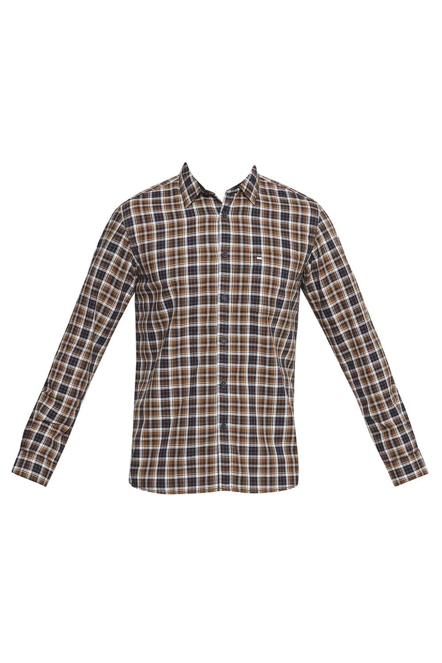 BASICS SLIM FIT BRONZE BROWN CHECKS SHIRT