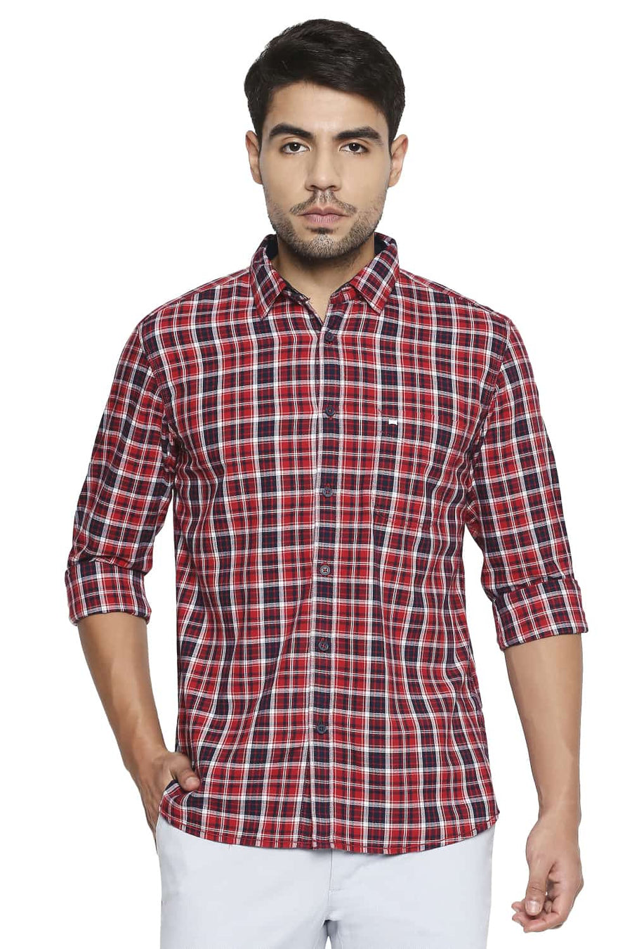 BASICS SLIM FIT RIBBON RED CHECKS SHIRT