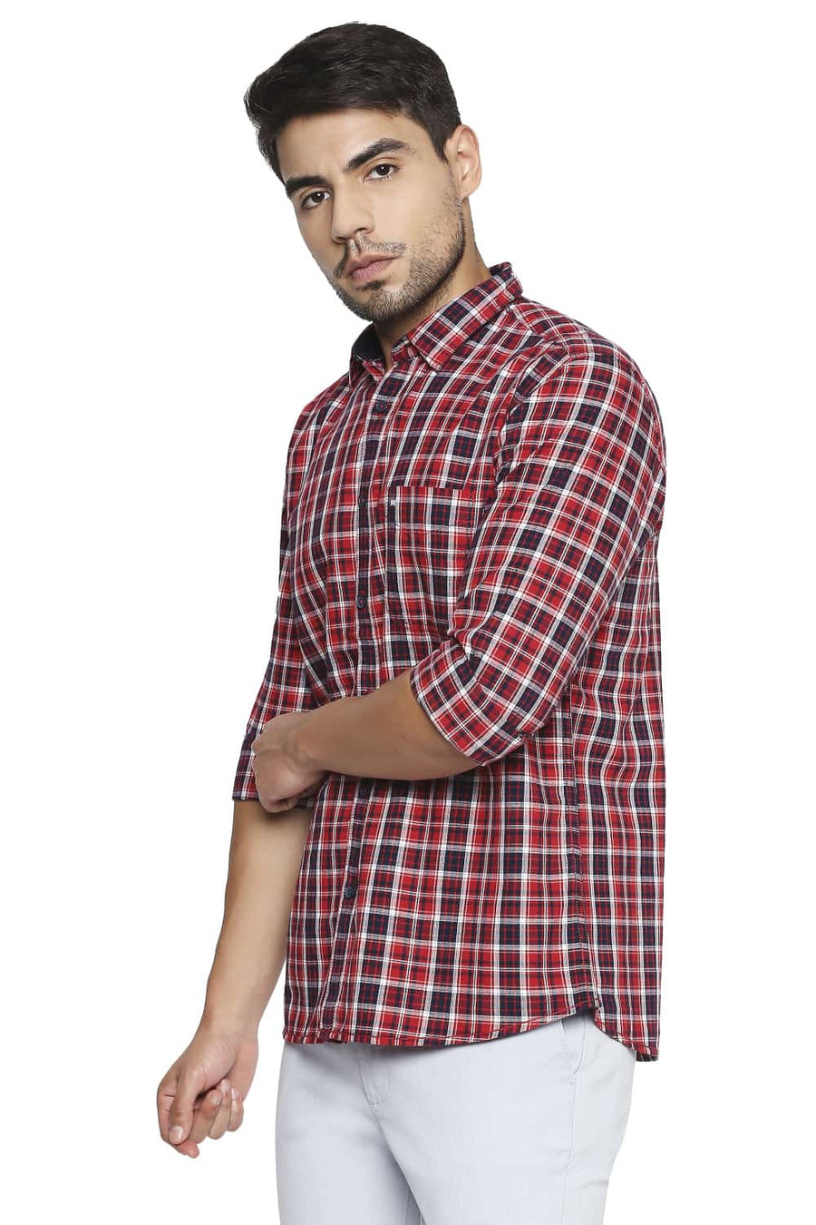 BASICS SLIM FIT RIBBON RED CHECKS SHIRT