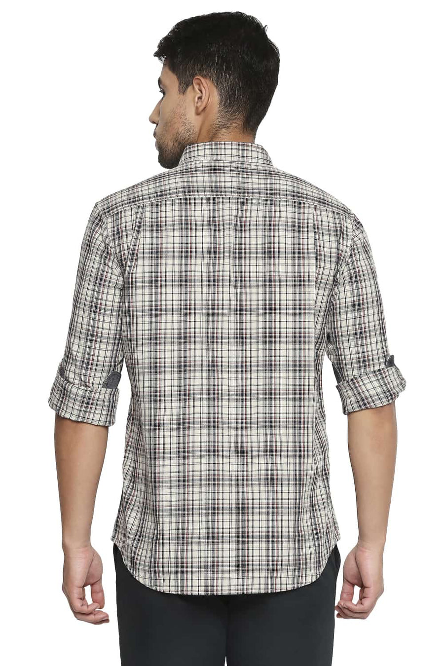 BASICS SLIM FIT RAINY DAY ECRU CHECKS SHIRT