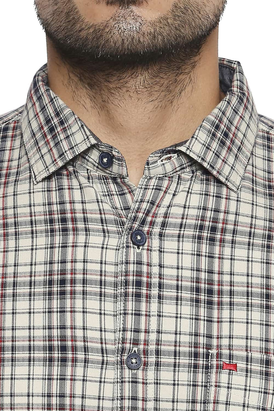 BASICS SLIM FIT RAINY DAY ECRU CHECKS SHIRT