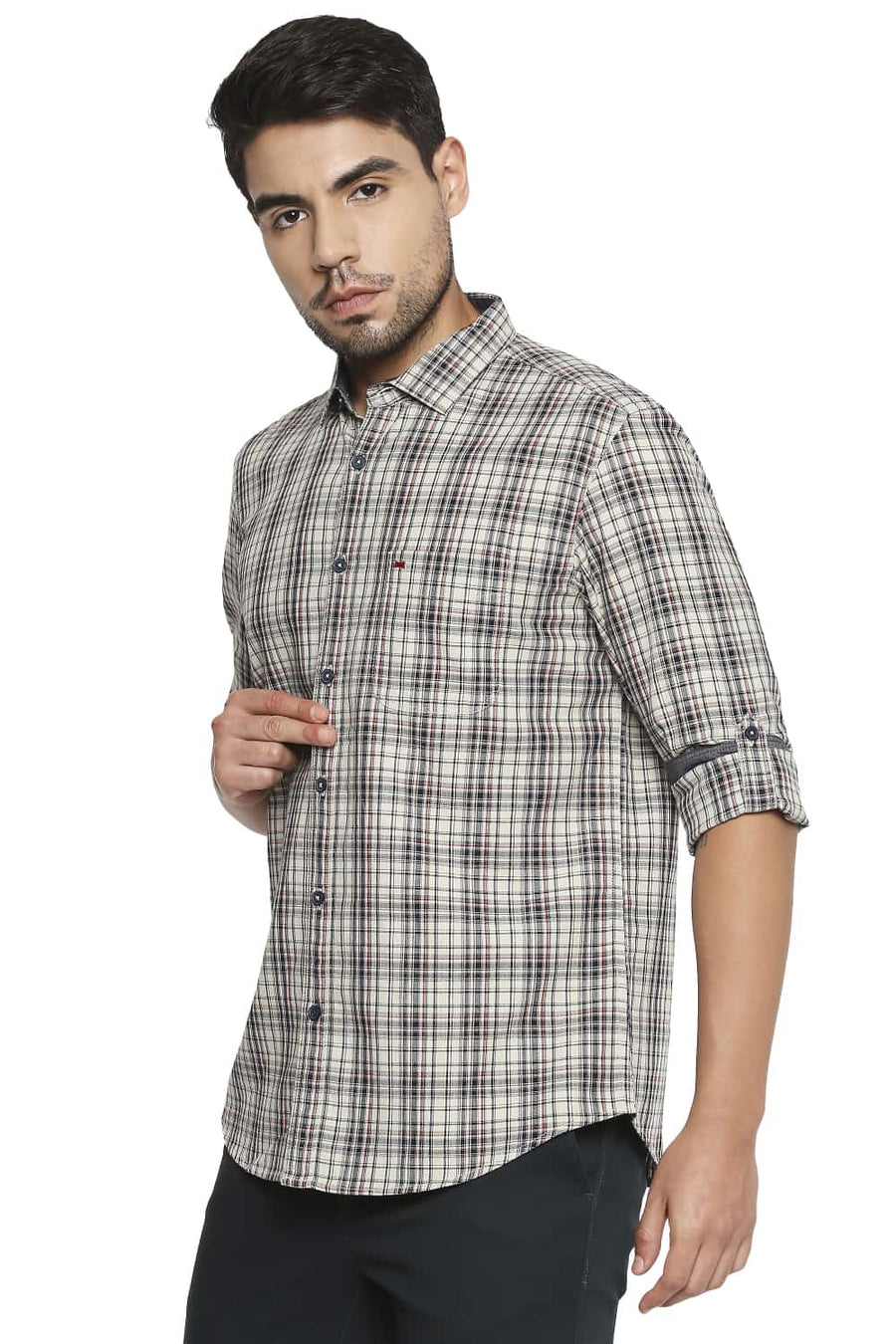 BASICS SLIM FIT RAINY DAY ECRU CHECKS SHIRT