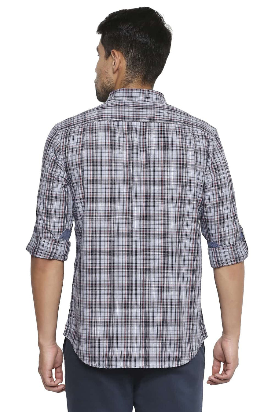 BASICS SLIM FIT XENON GREY CHECKS SHIRT
