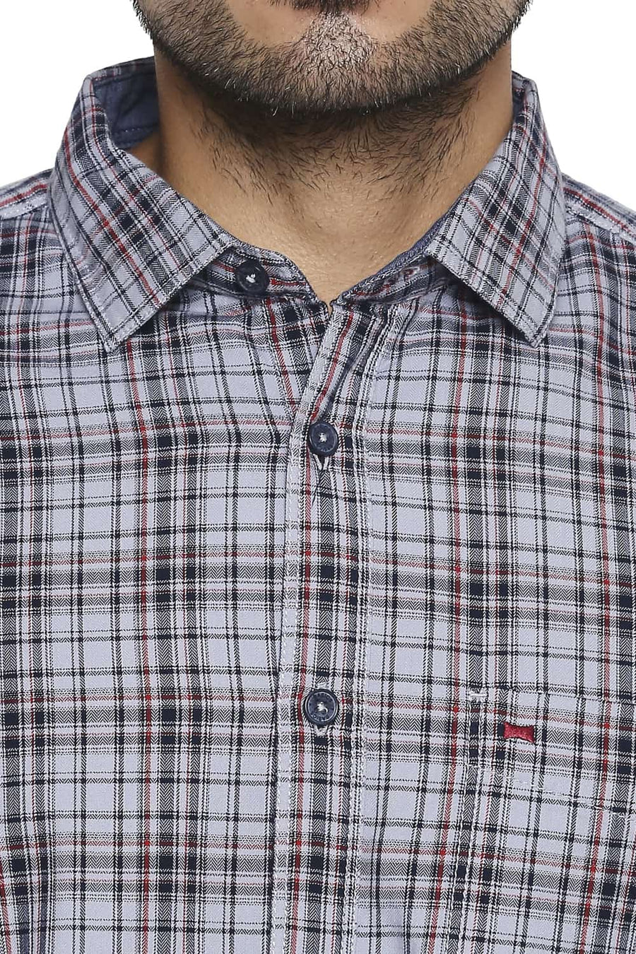 BASICS SLIM FIT XENON GREY CHECKS SHIRT