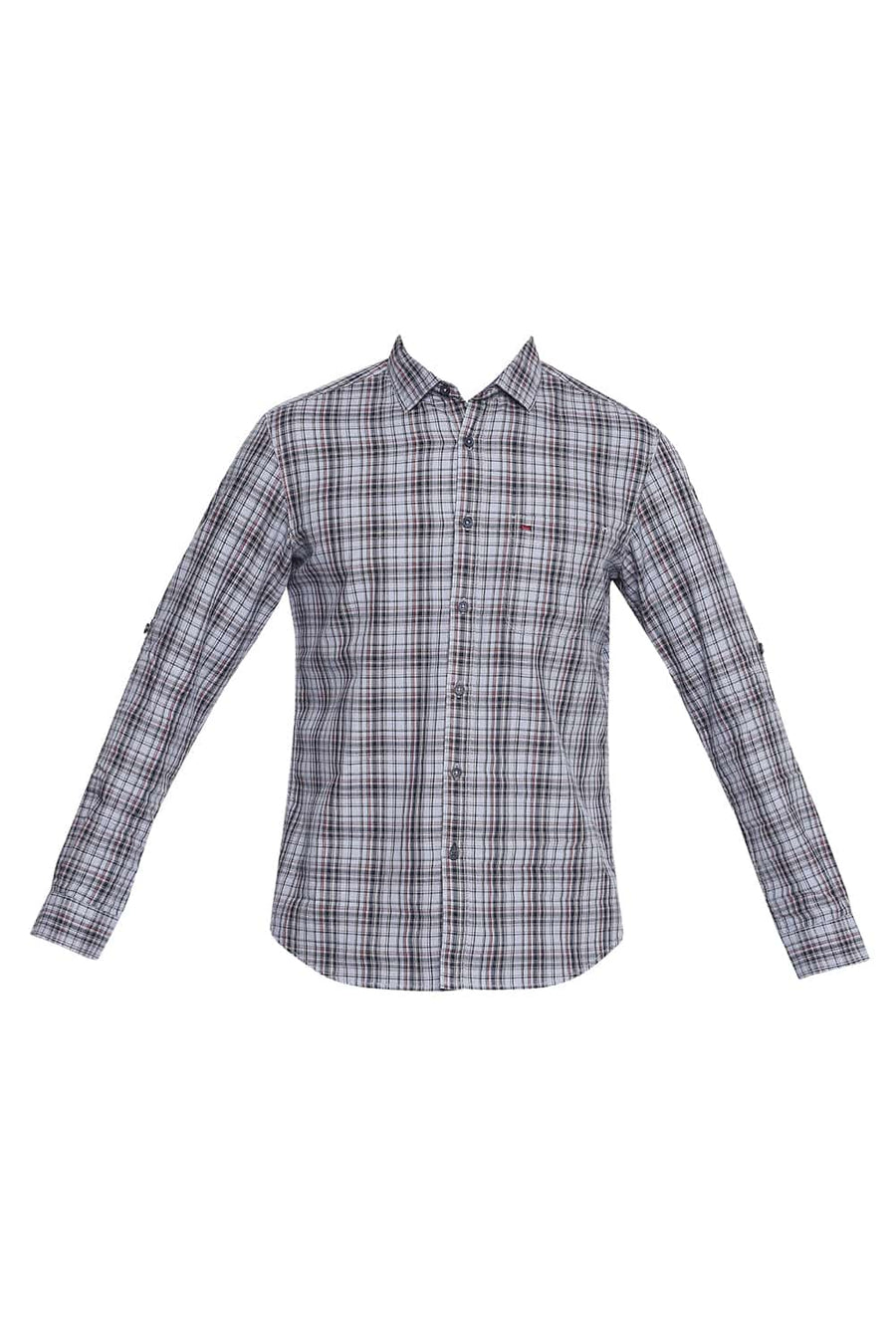 BASICS SLIM FIT XENON GREY CHECKS SHIRT