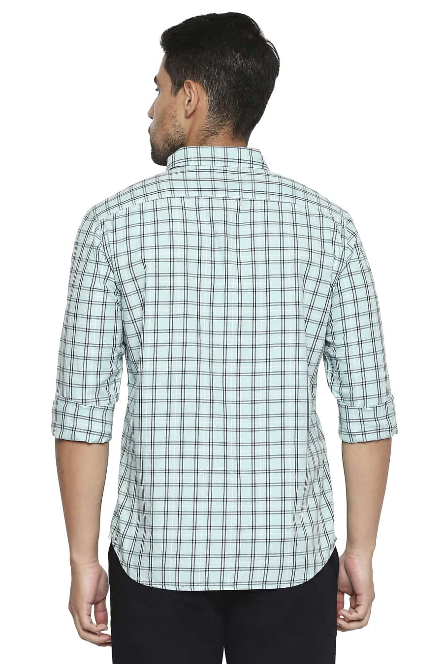 BASICS SLIM FIT BROOK GREEN CHECKS SHIRT
