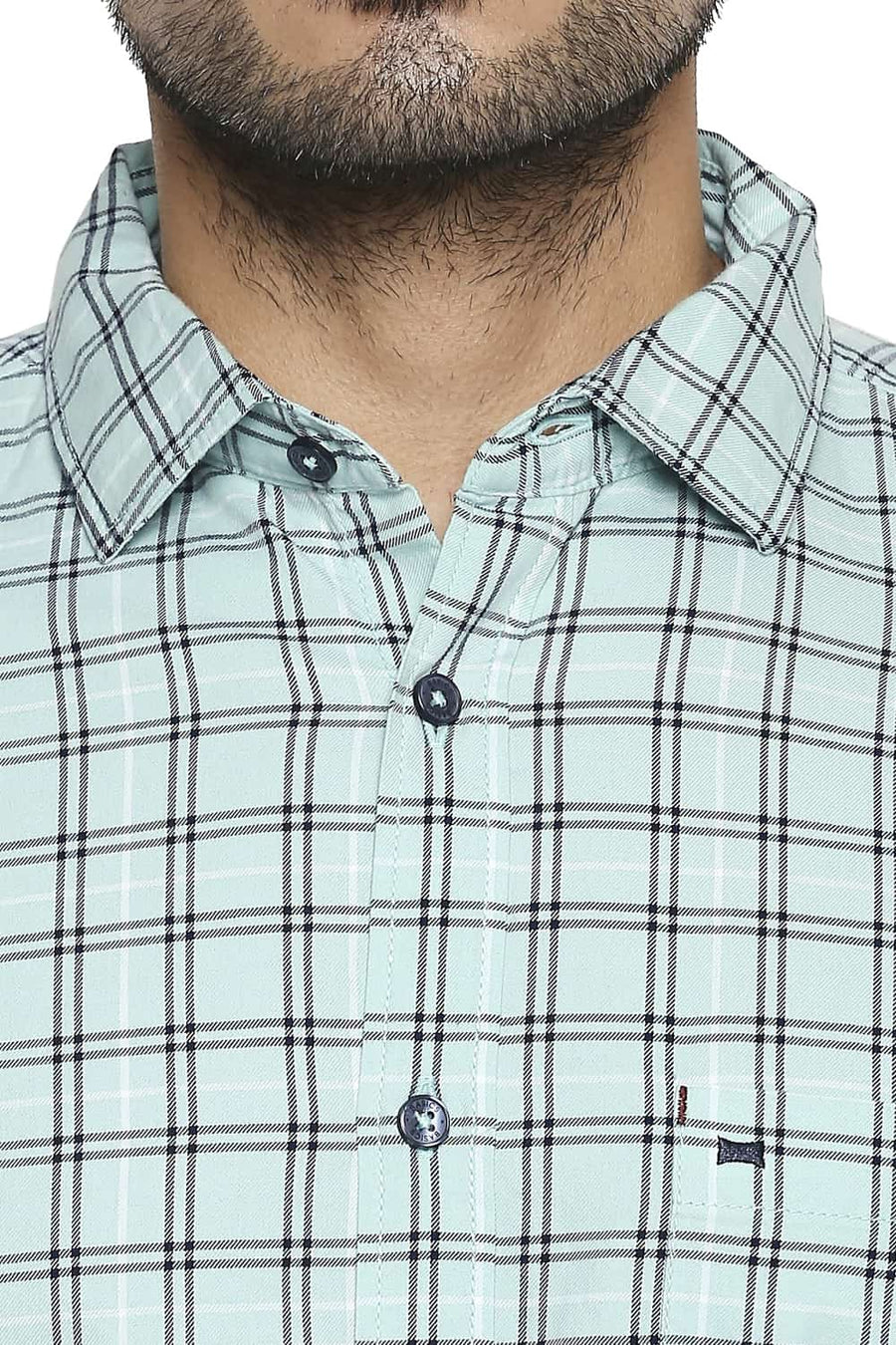 BASICS SLIM FIT BROOK GREEN CHECKS SHIRT