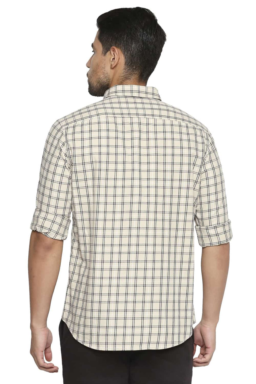 BASICS SLIM FIT DEW ECRU CHECKS SHIRT
