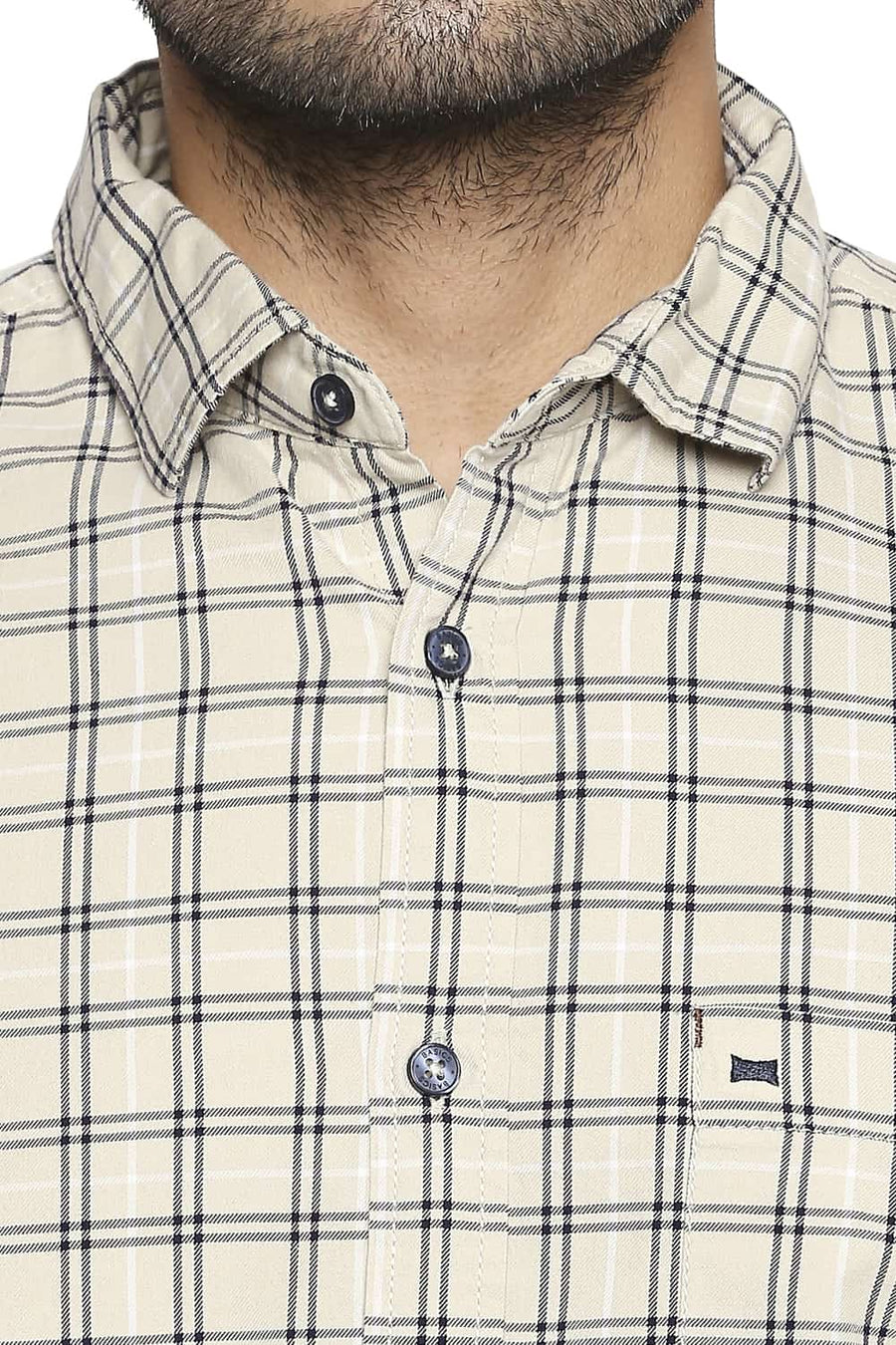 BASICS SLIM FIT DEW ECRU CHECKS SHIRT