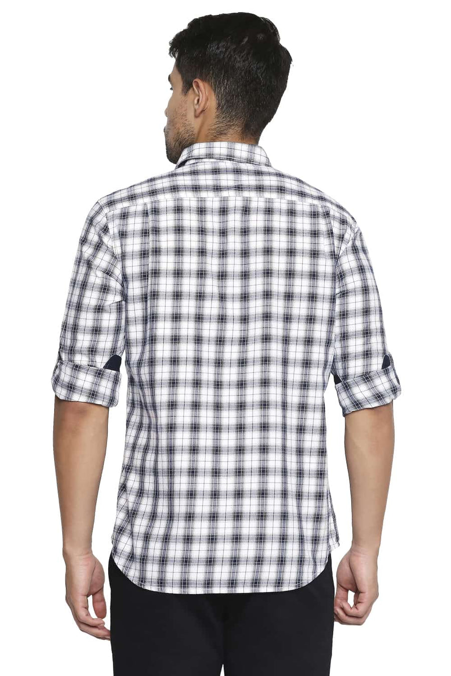 BASICS SLIM FIT NAVY IRIS CHECKS SHIRT