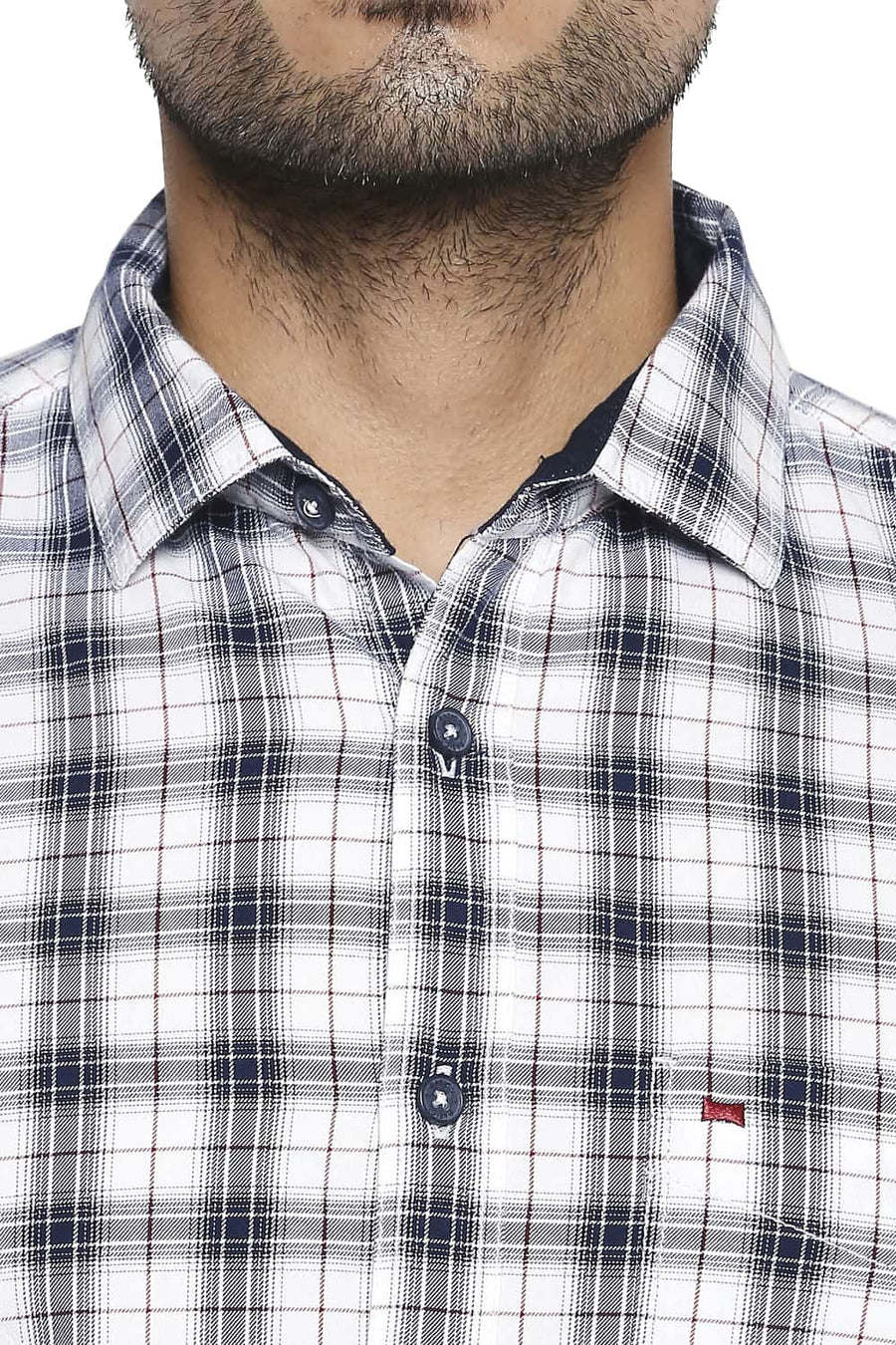 BASICS SLIM FIT NAVY IRIS CHECKS SHIRT