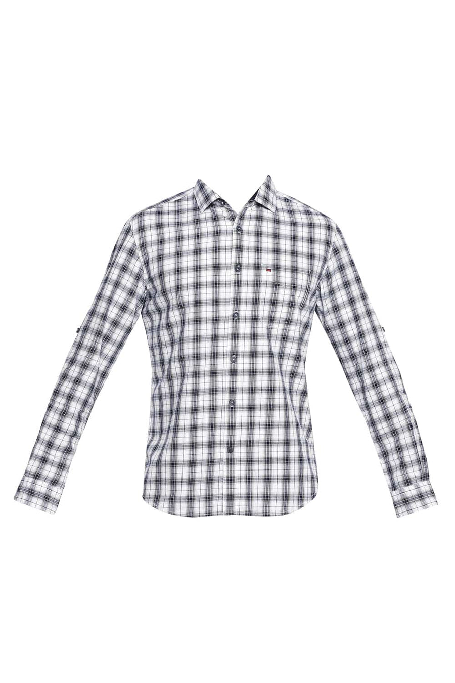 BASICS SLIM FIT NAVY IRIS CHECKS SHIRT
