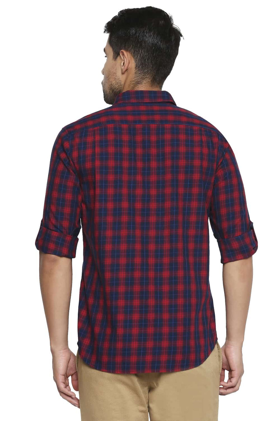 BASICS SLIM FIT MARS RED CHECKS SHIRT