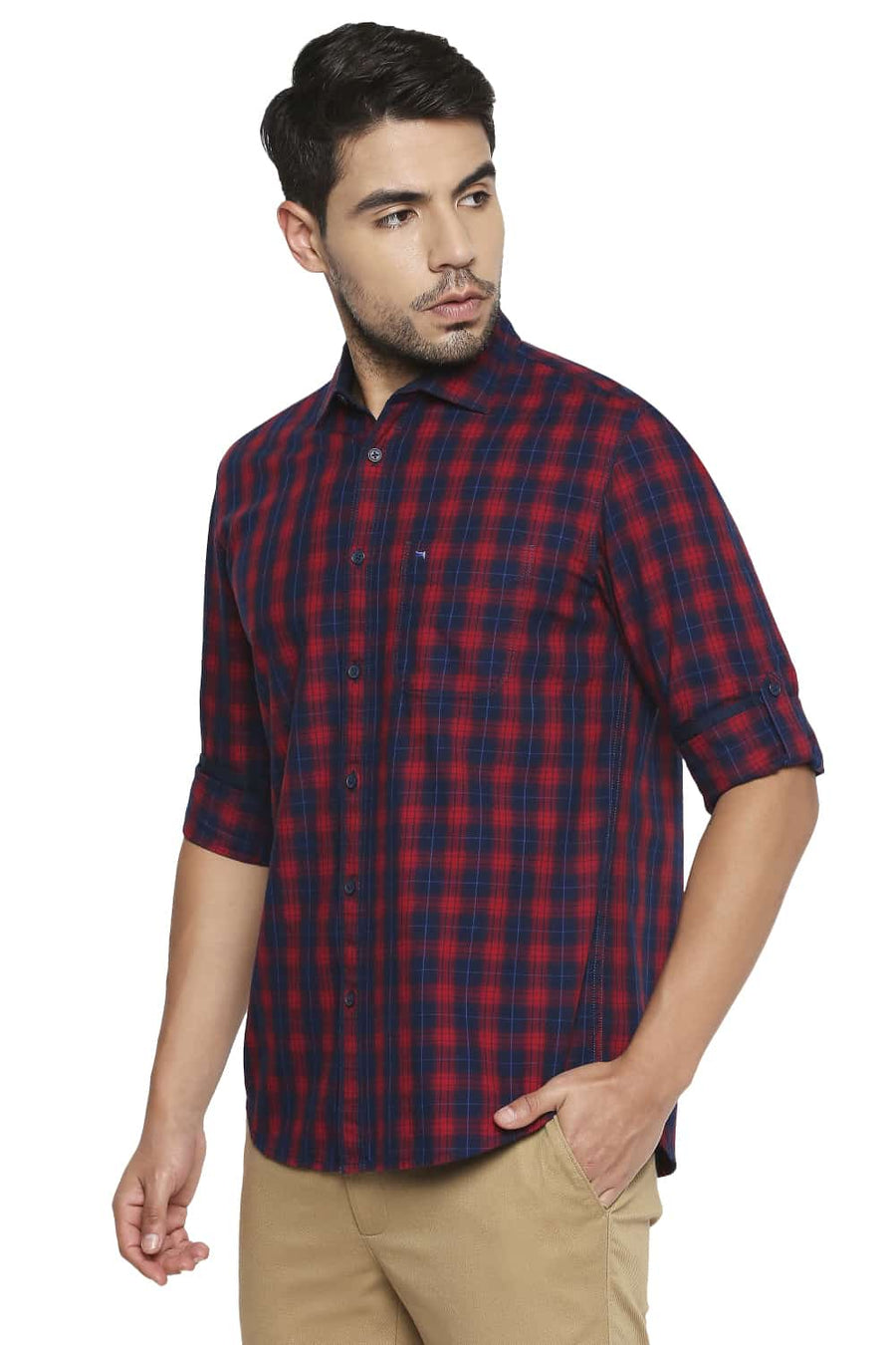 BASICS SLIM FIT MARS RED CHECKS SHIRT