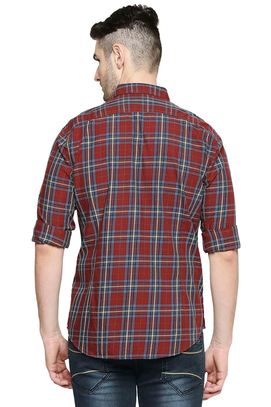BASICS SLIM FIT RUBY MAROON CHECKS SHIRT