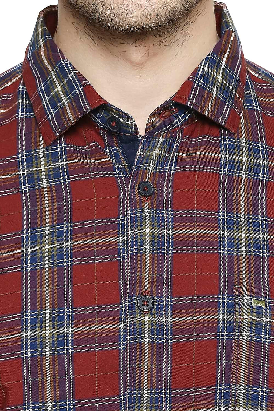 BASICS SLIM FIT RUBY MAROON CHECKS SHIRT