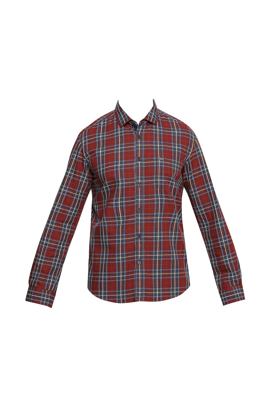 BASICS SLIM FIT RUBY MAROON CHECKS SHIRT