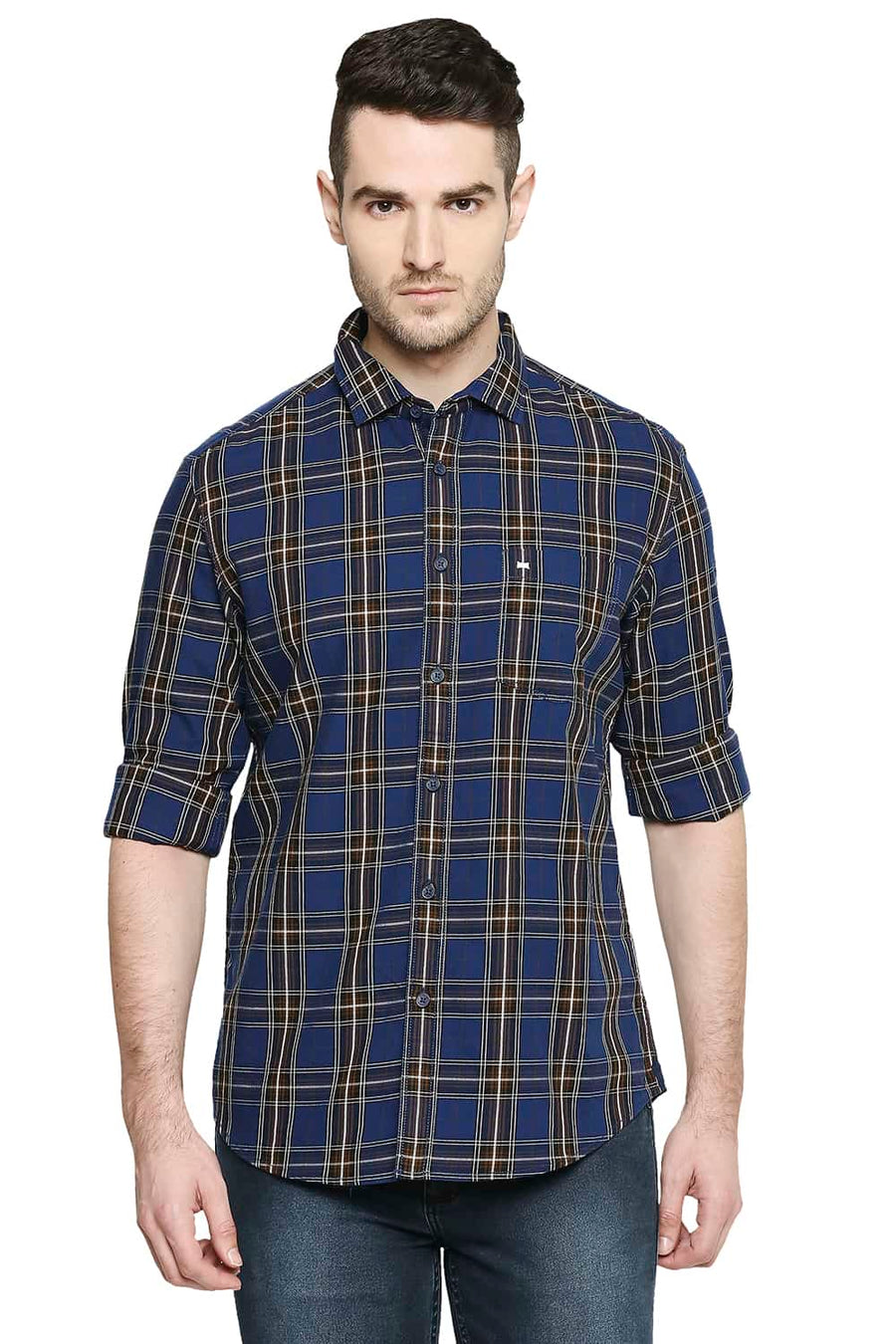 BASICS SLIM FIT TWILIGHT BLUE CHECKS SHIRT