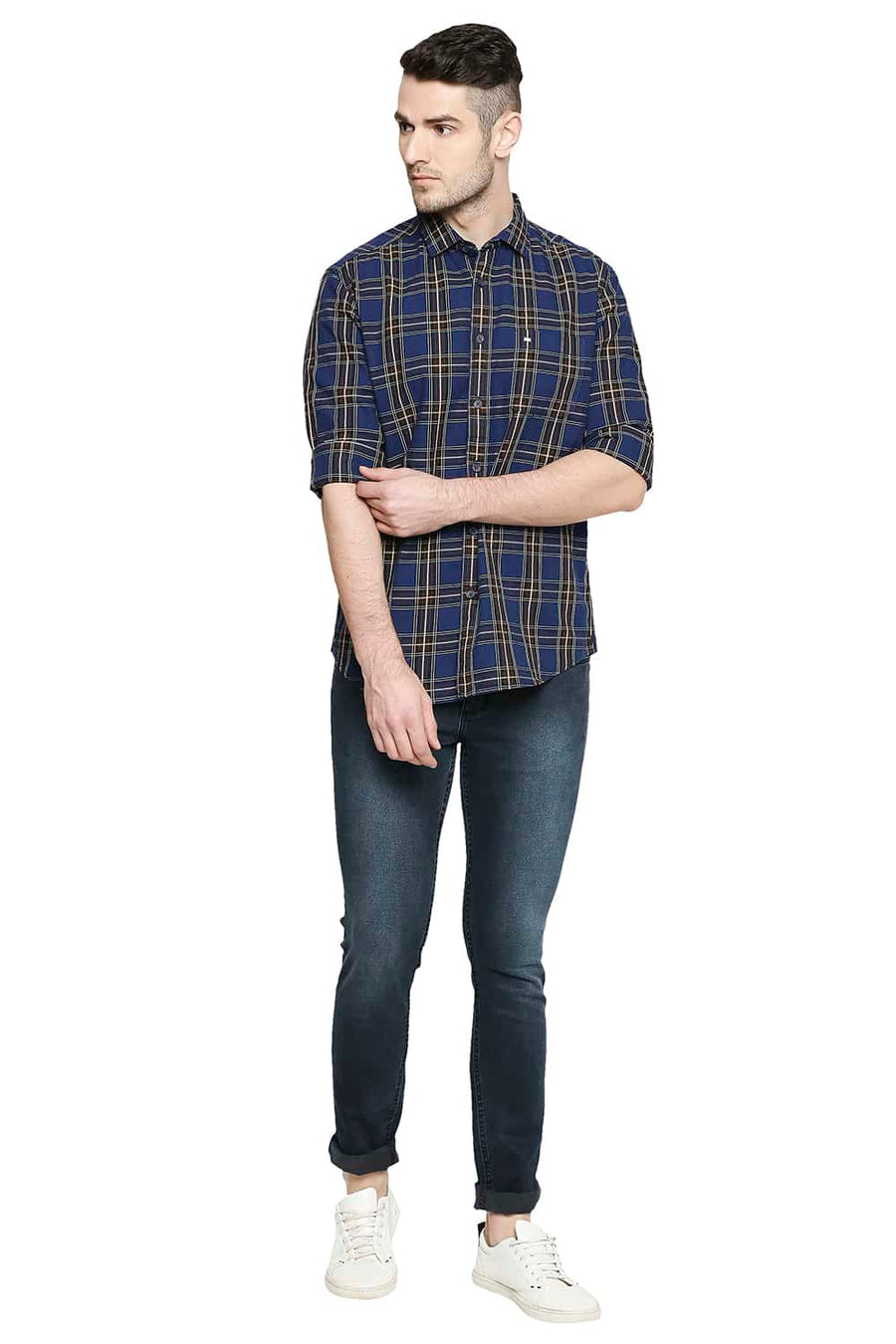 BASICS SLIM FIT TWILIGHT BLUE CHECKS SHIRT