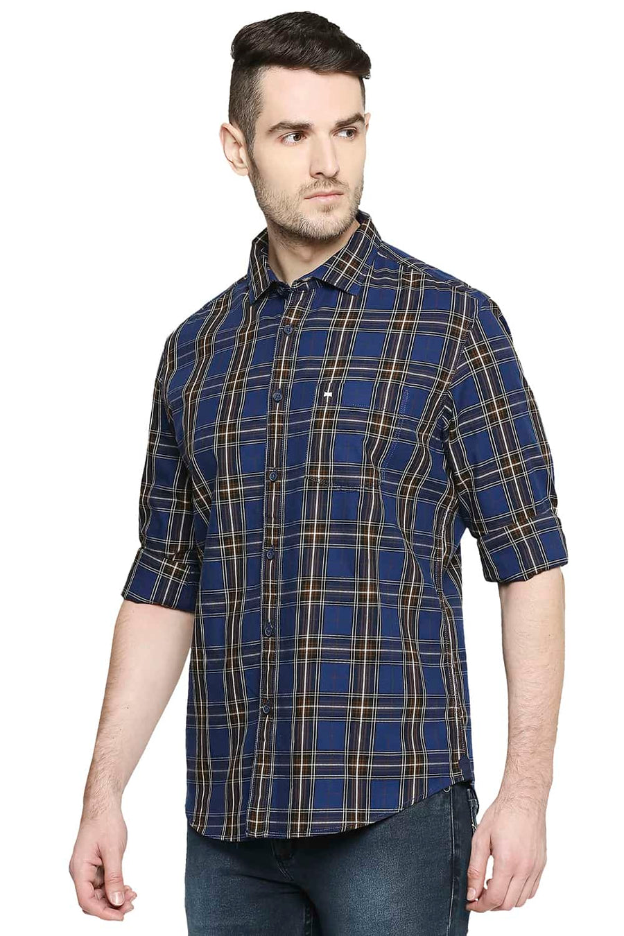 BASICS SLIM FIT TWILIGHT BLUE CHECKS SHIRT