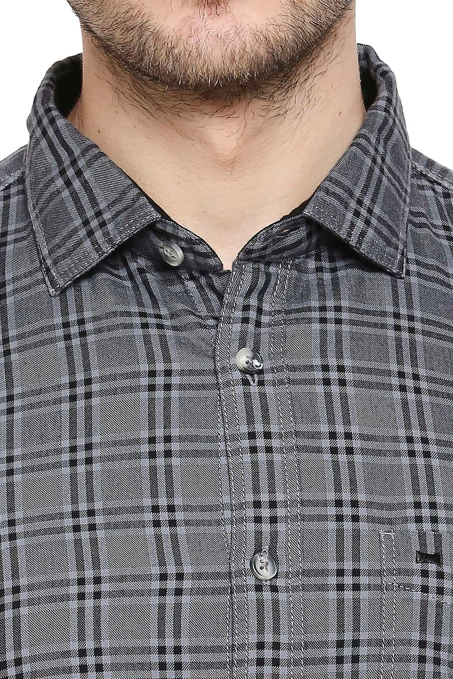 BASICS SLIM FIT LIMO BLACK CHECKS SHIRT