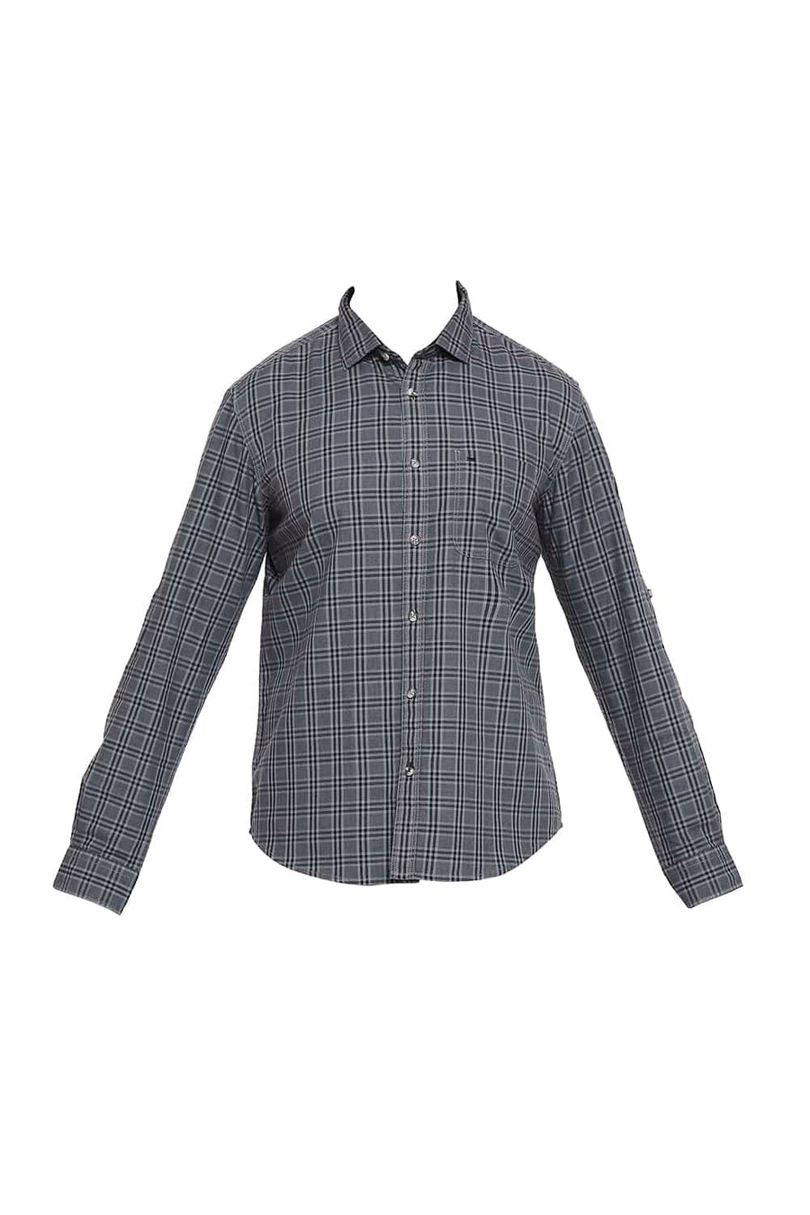 BASICS SLIM FIT LIMO BLACK CHECKS SHIRT