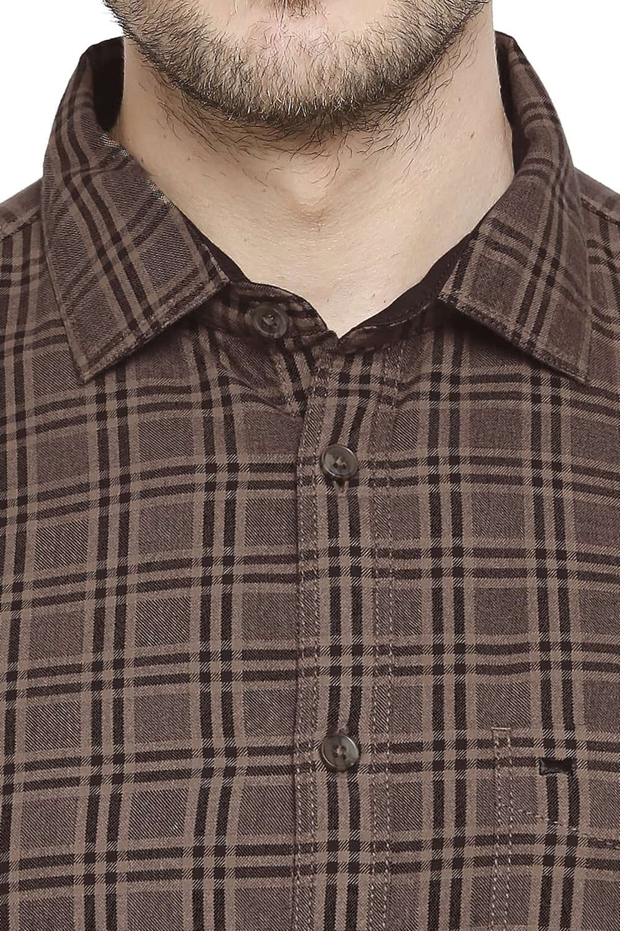 BASICS SLIM FIT ACORN BROWN CHECKS SHIRT