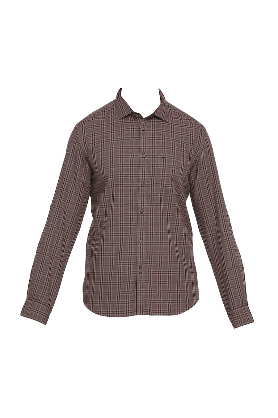 BASICS SLIM FIT ACORN BROWN CHECKS SHIRT