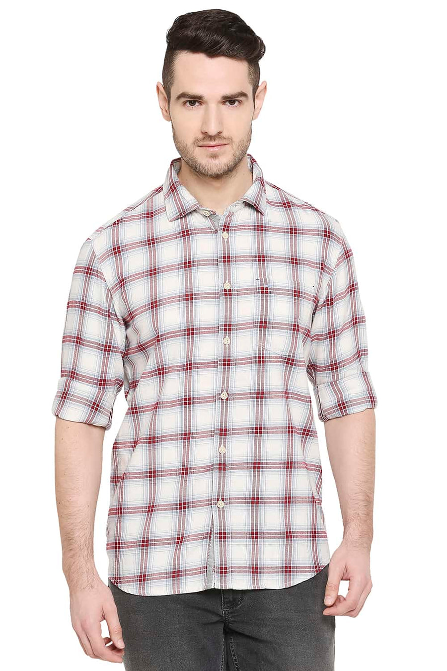 BASICS SLIM FIT RIO MAROON CHECKS SHIRT