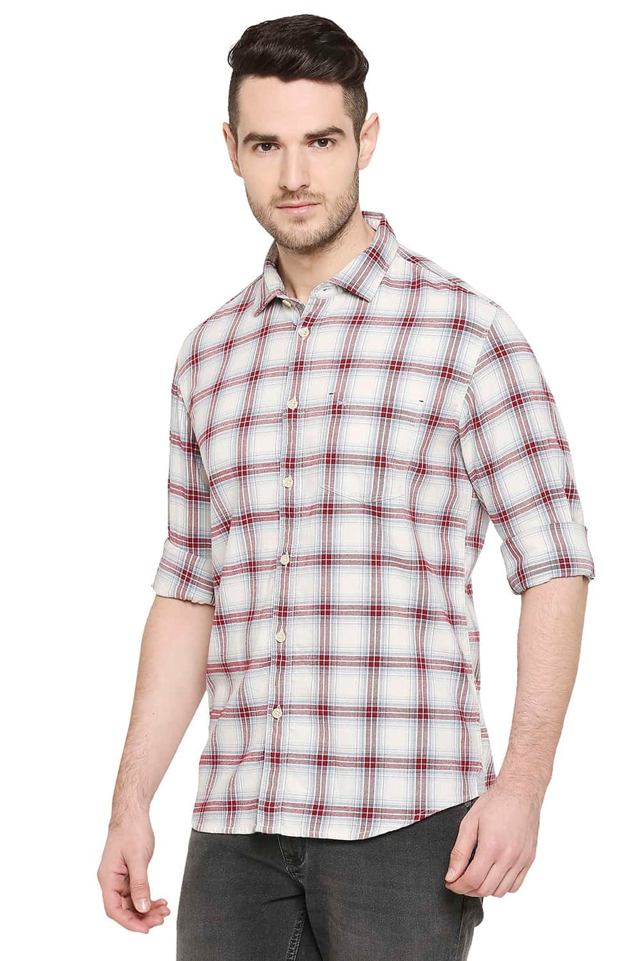 BASICS SLIM FIT RIO MAROON CHECKS SHIRT