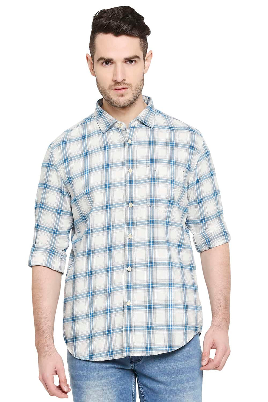 BASICS SLIM FIT TURKISH BLUE CHECKS SHIRT