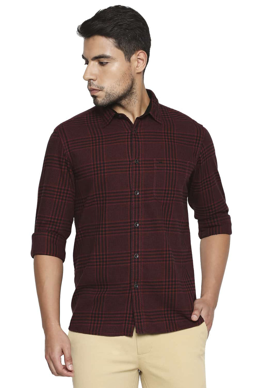 BASICS SLIM FIT ANDORRA MAROON CHECKS SHIRT