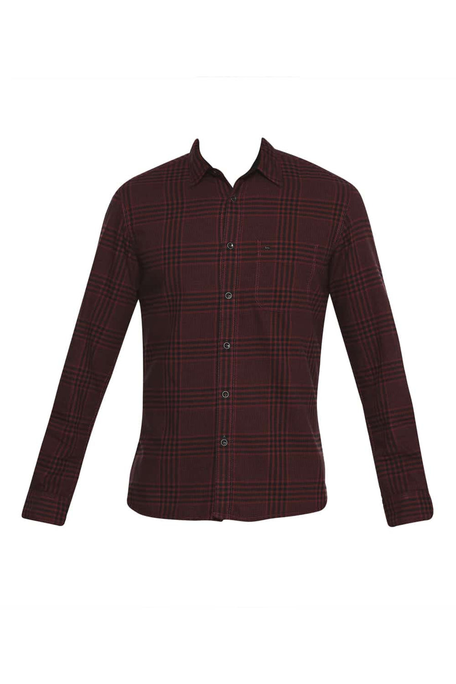 BASICS SLIM FIT ANDORRA MAROON CHECKS SHIRT