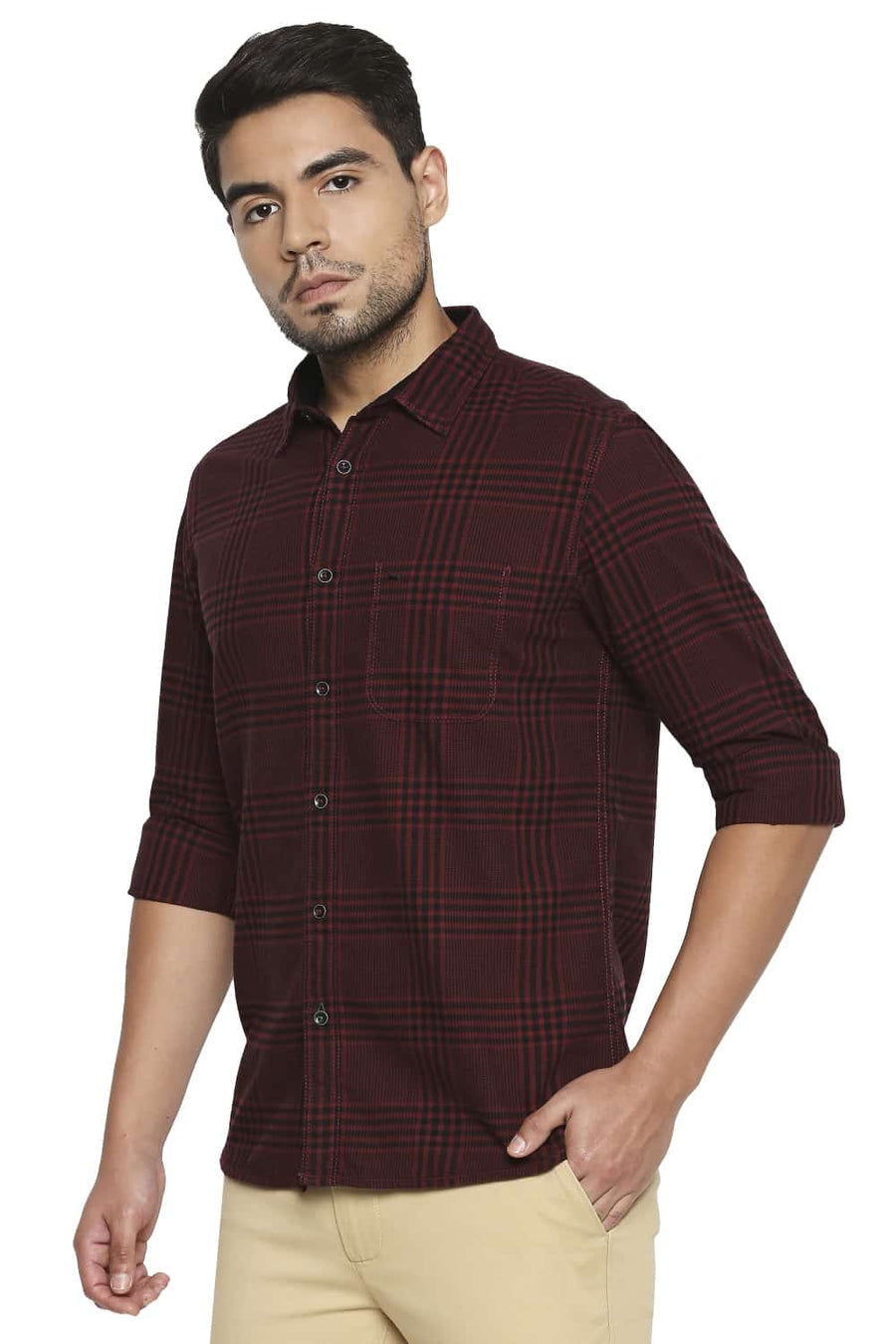 BASICS SLIM FIT ANDORRA MAROON CHECKS SHIRT