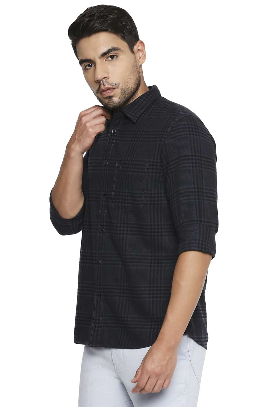 BASICS SLIM FIT CASTLEROCK GREY CHECKS SHIRT