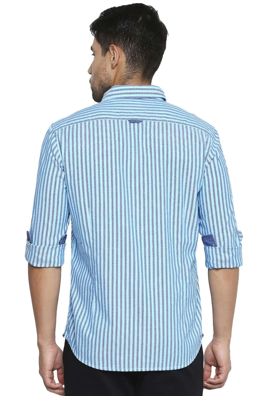 BASICS SLIM FIT BACHELOR AQUA STRIPE SHIRT
