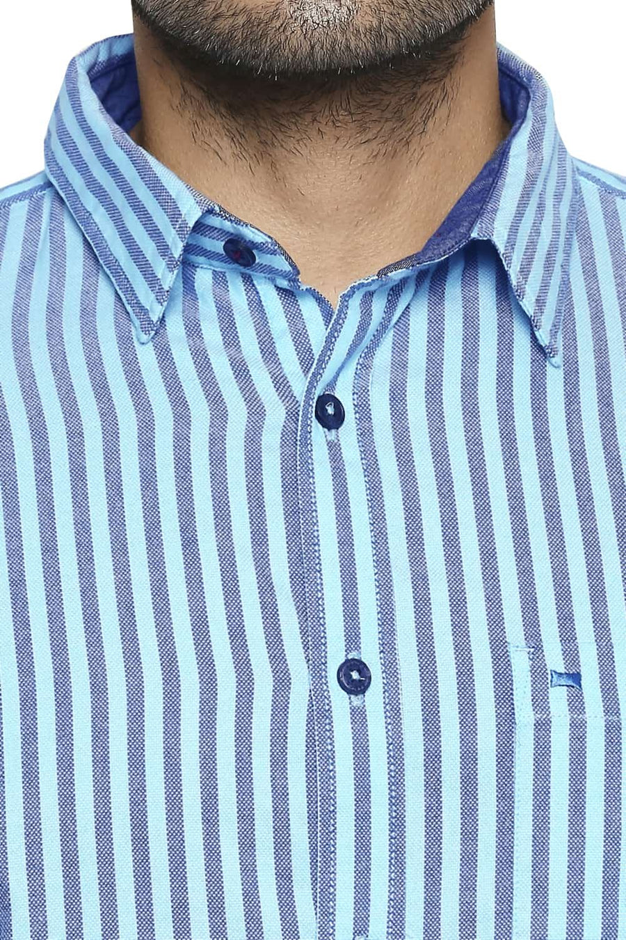 BASICS SLIM FIT BACHELOR AQUA STRIPE SHIRT