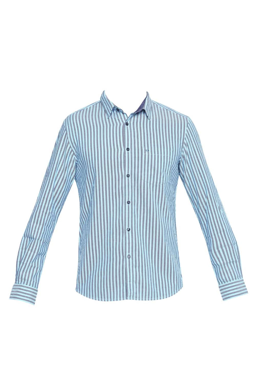 BASICS SLIM FIT BACHELOR AQUA STRIPE SHIRT