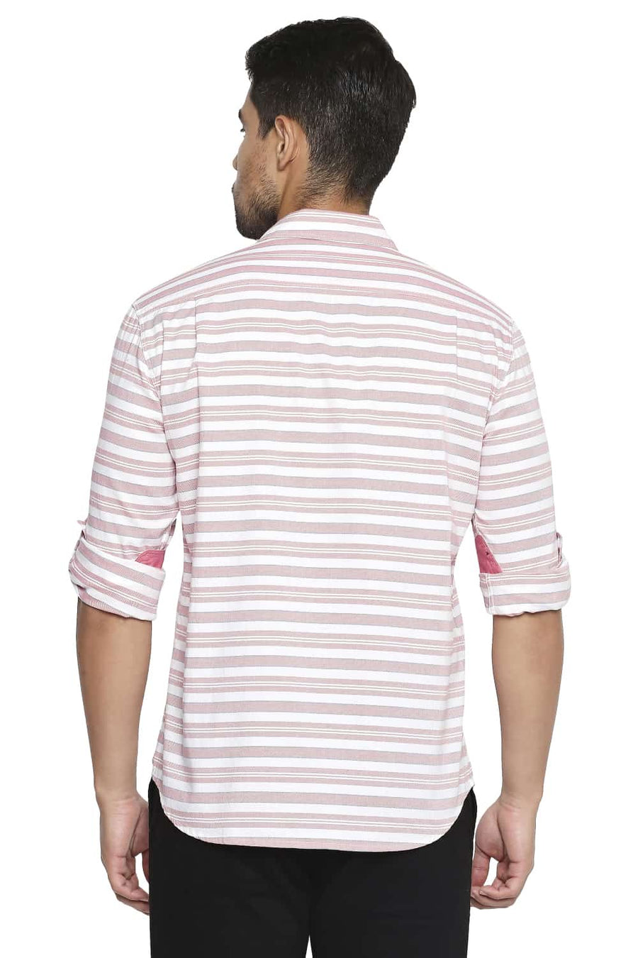 BASICS SLIM FIT ROSE RED WEFT STRIPE SHIRT