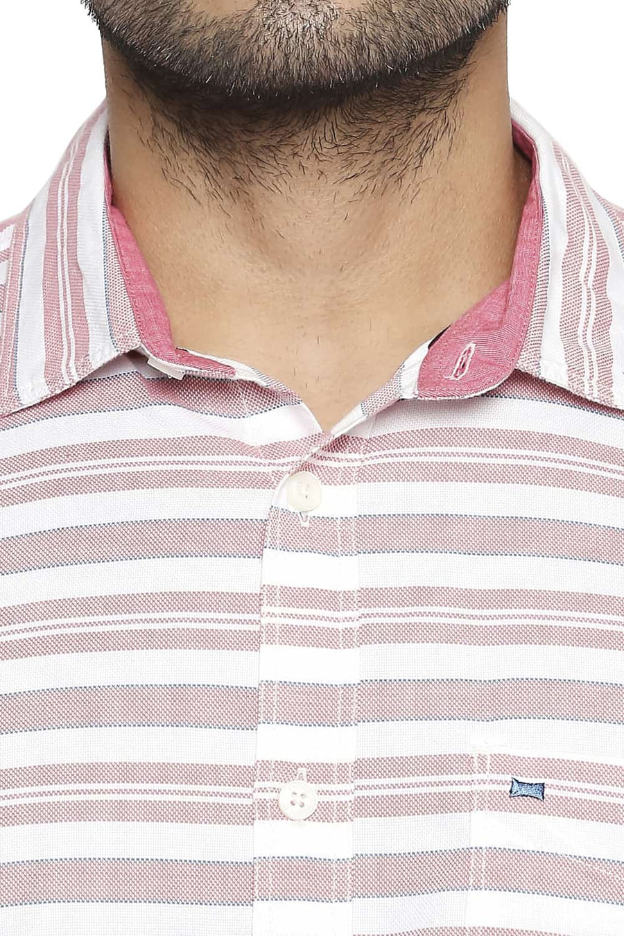 BASICS SLIM FIT ROSE RED WEFT STRIPE SHIRT