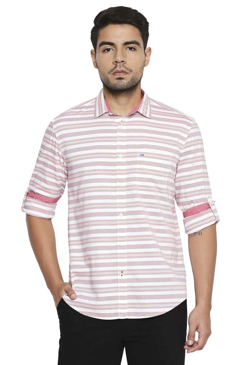 BASICS SLIM FIT WEFT STRIPE SHIRT