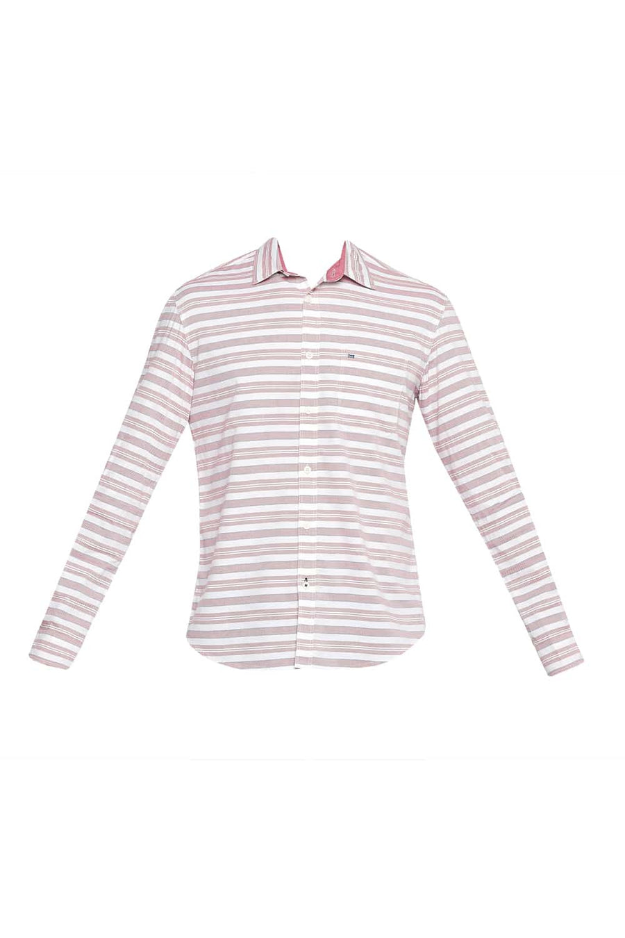 BASICS SLIM FIT ROSE RED WEFT STRIPE SHIRT