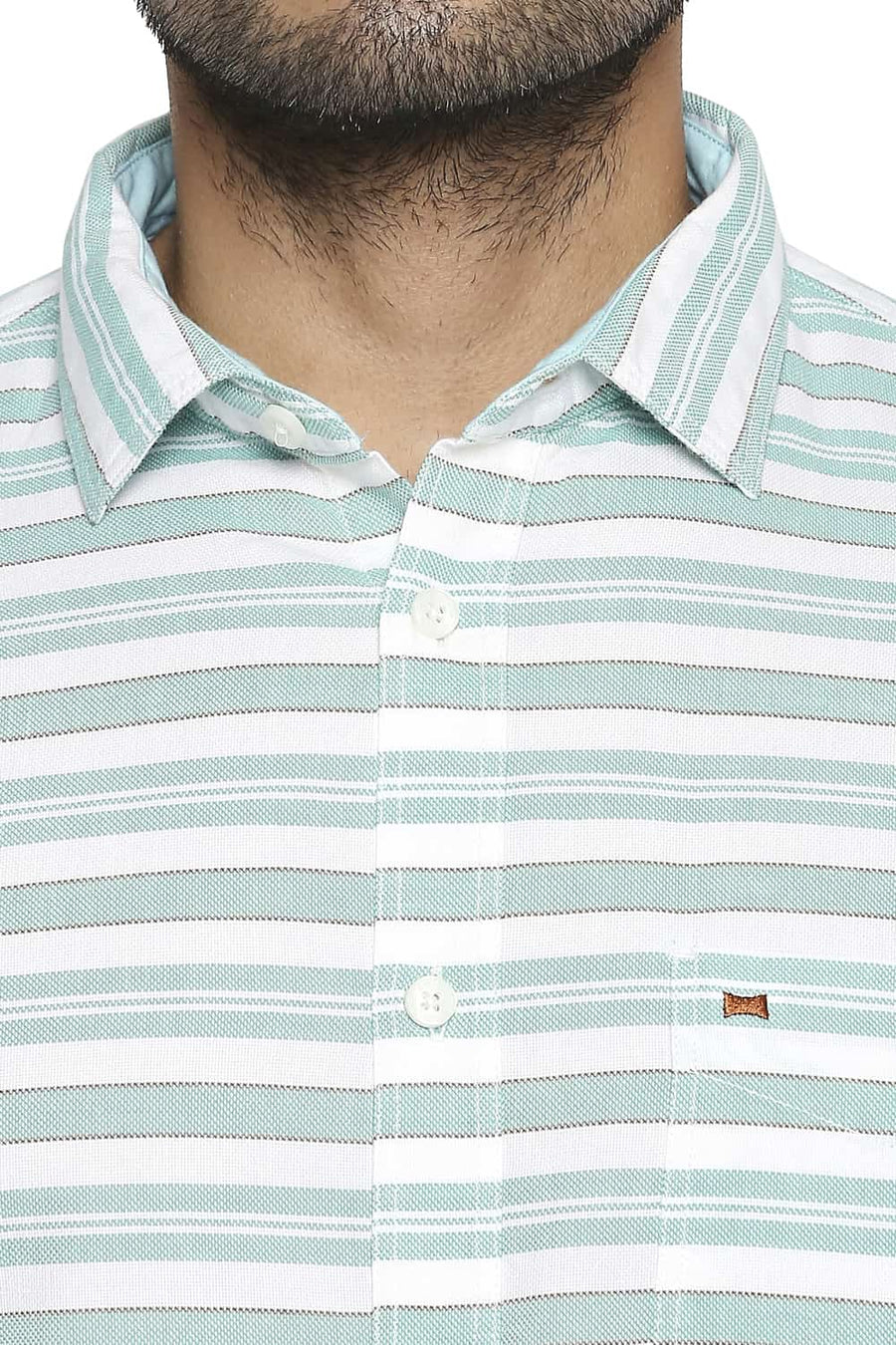 BASICS SLIM FIT HOLIDAY GREEN WEFT STRIPE SHIRT