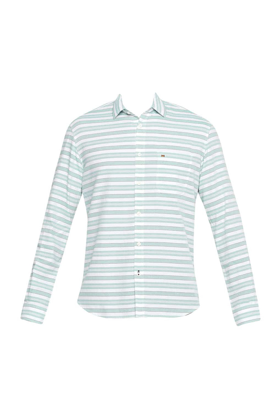 BASICS SLIM FIT HOLIDAY GREEN WEFT STRIPE SHIRT