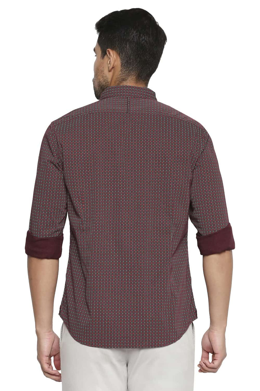 BASICS SLIM FIT WINDSOR RED PRINTED SHIRT