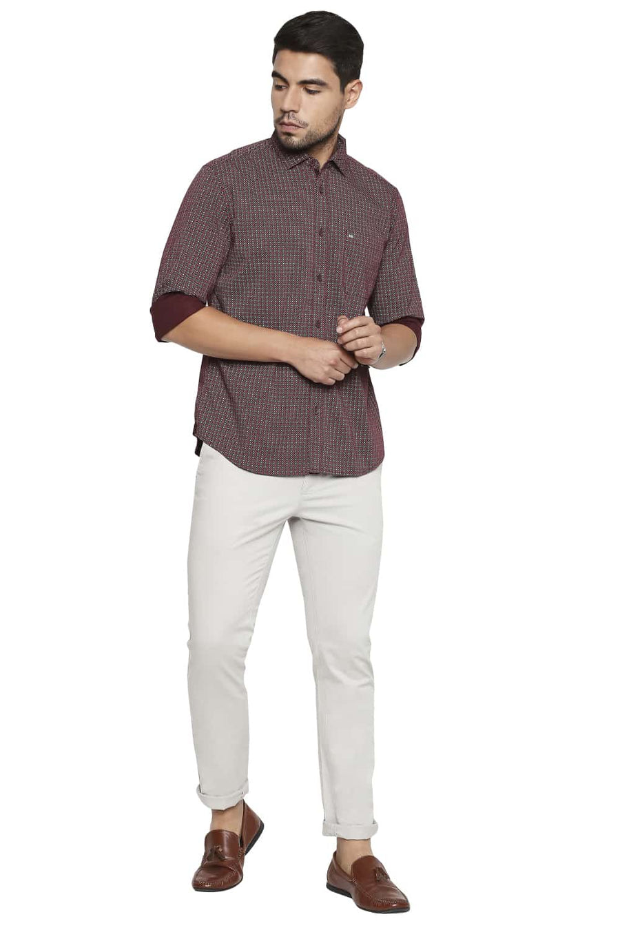 BASICS SLIM FIT WINDSOR RED PRINTED SHIRT