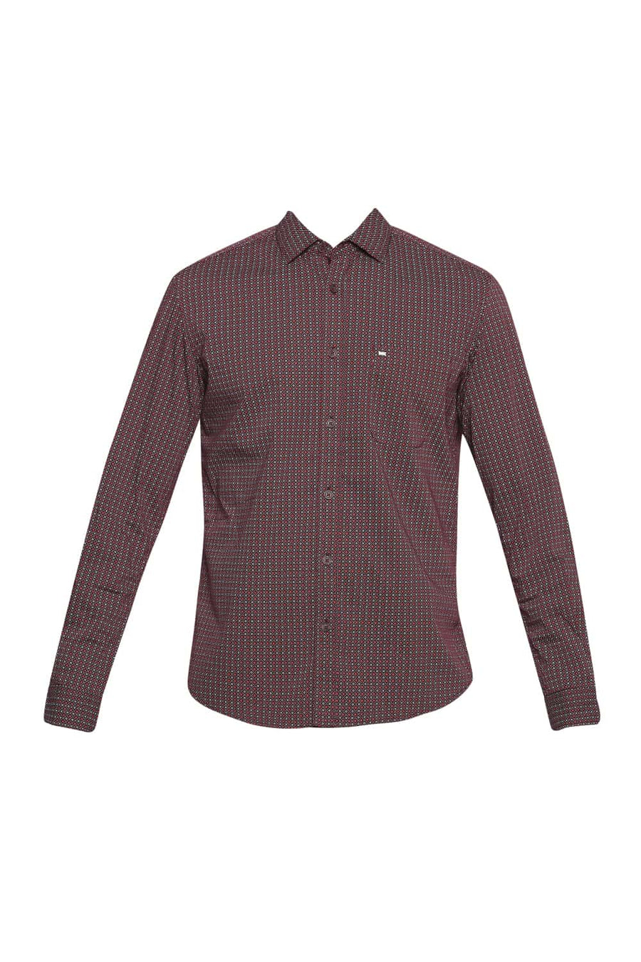 BASICS SLIM FIT WINDSOR RED PRINTED SHIRT