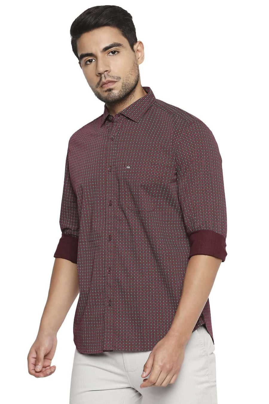 BASICS SLIM FIT WINDSOR RED PRINTED SHIRT