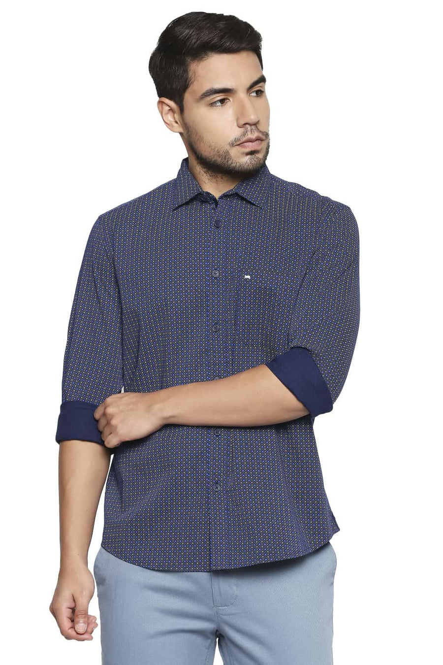 BASICS SLIM FIT WING NAVY PRINTED SHIRT