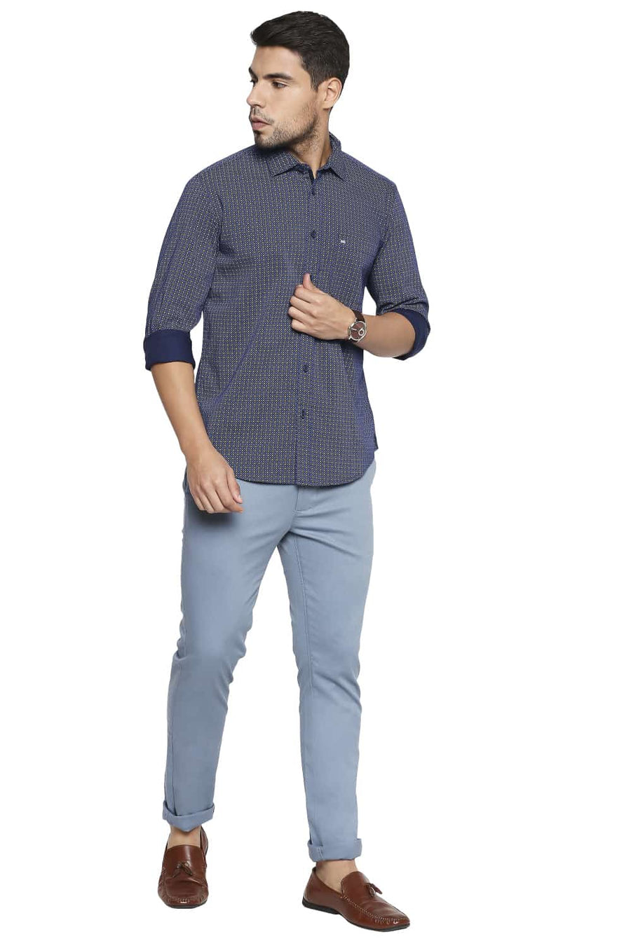 BASICS SLIM FIT WING NAVY PRINTED SHIRT